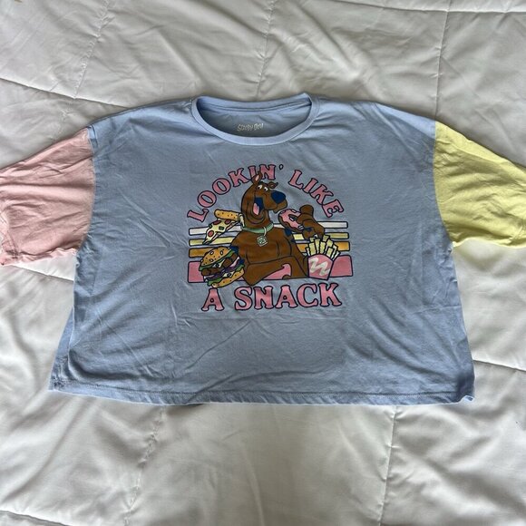 Scooby Doo Lookin Like A Snack Blue Womens Large L Cropped Soft Tee Shirt - Picture 1 of 6